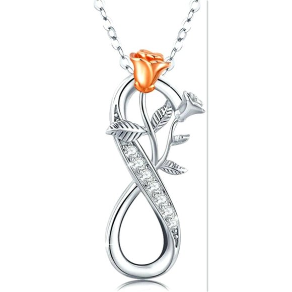 Jewelry - Silver Necklace Infinity Rose Flower Pendant CZ